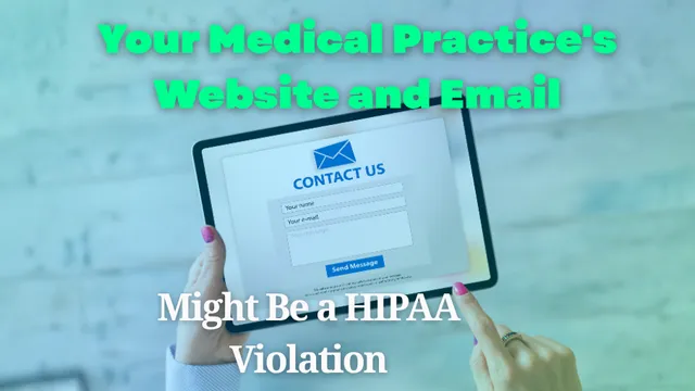 A contact form on a medical practice website with a warning symbol, next to an email inbox on a laptop screen.