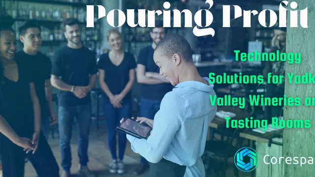 A tasting room manager using a tablet to manage reservations at a Yadkin Valley NC winery, representing technology solutions for wine country hospitality businesses.