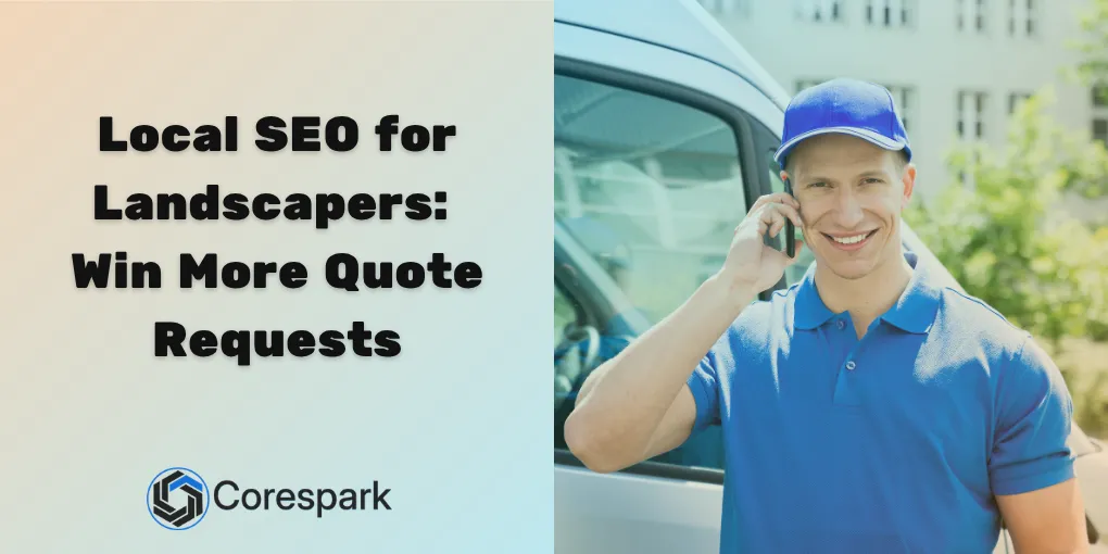 A landscaper discussing a quote request on a phone beside a work truck.